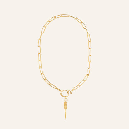 Colar curto em prata 925 trabalhada com banho de ouro e pendente alongado