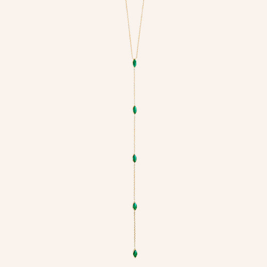 Colar de malha fina em ouro 19,2K com pendente de olho e zircónias verdes