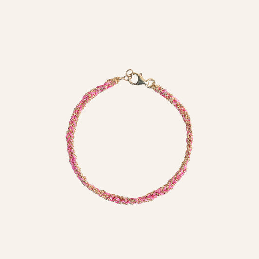 Pulseira fina em prata 925 banhada a ouro entrançada